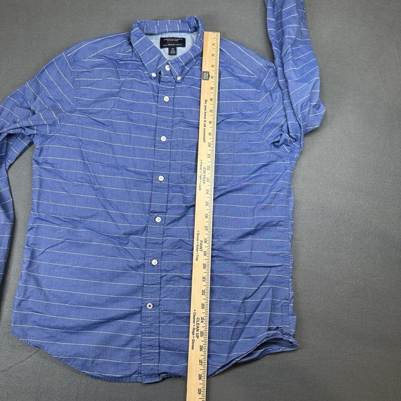 American Eagle Athletic Fit Long Sleeve Button Up Pocket Shirt Stripe Blue L - Picture 3 of 10